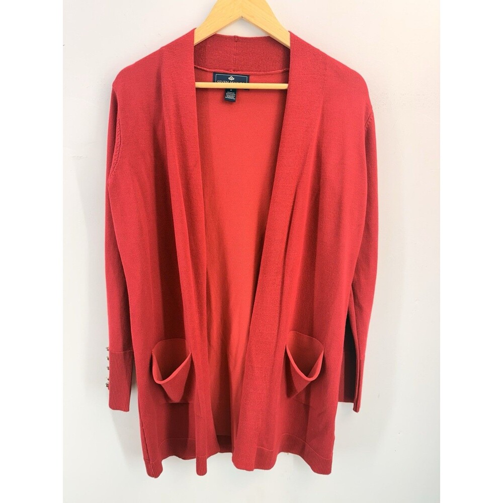 Seven Manor Women Sweater Size M Red Open Front Cardigan Long Sleeve